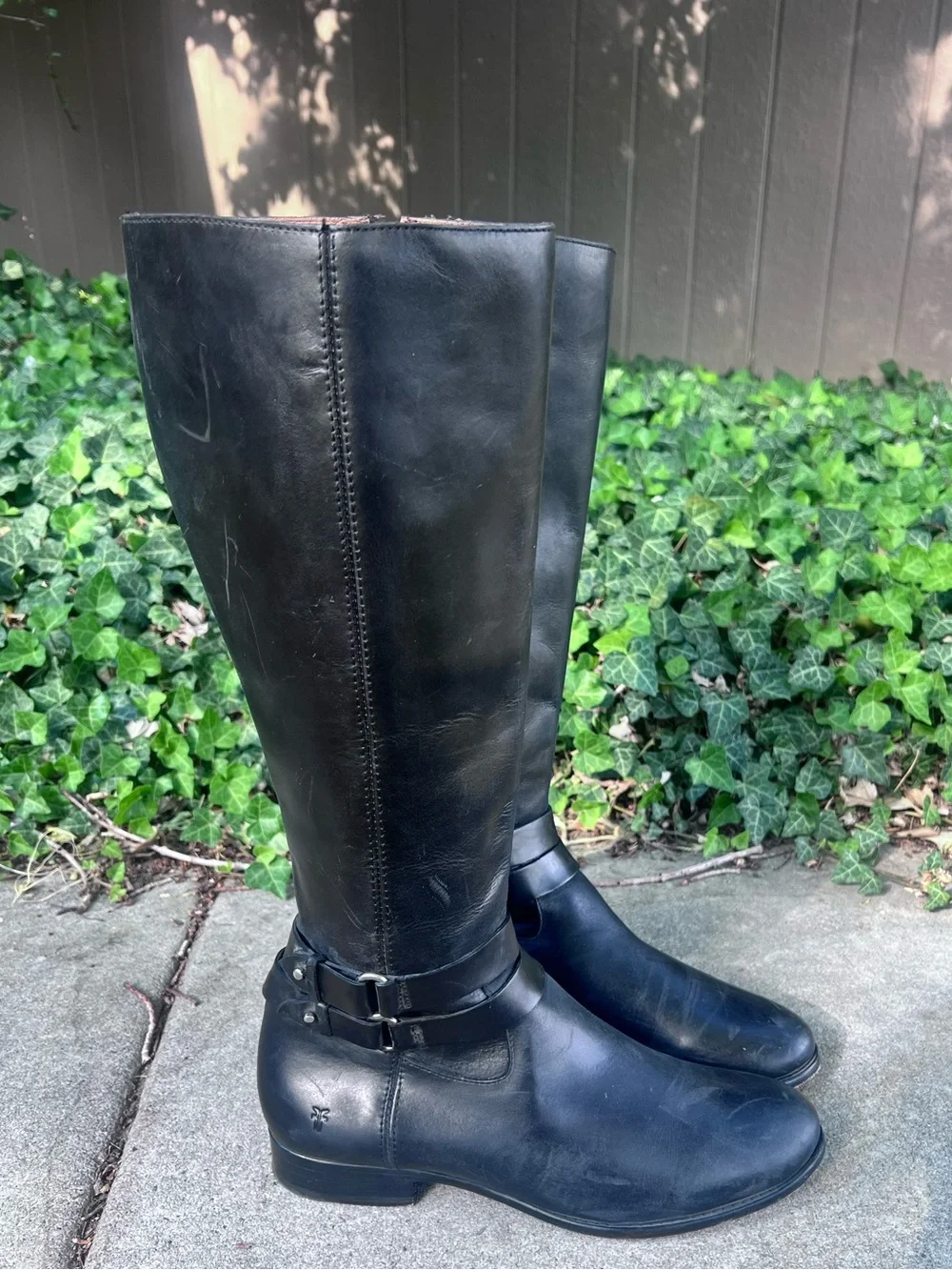 Frye Christie Double Strap Tall Riding Boots Black Leather 3470618 Women's 10B